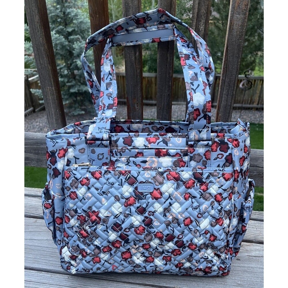Lug Cabby Quilted Carryall Tote Shoulder Bag Travel Blue Floral